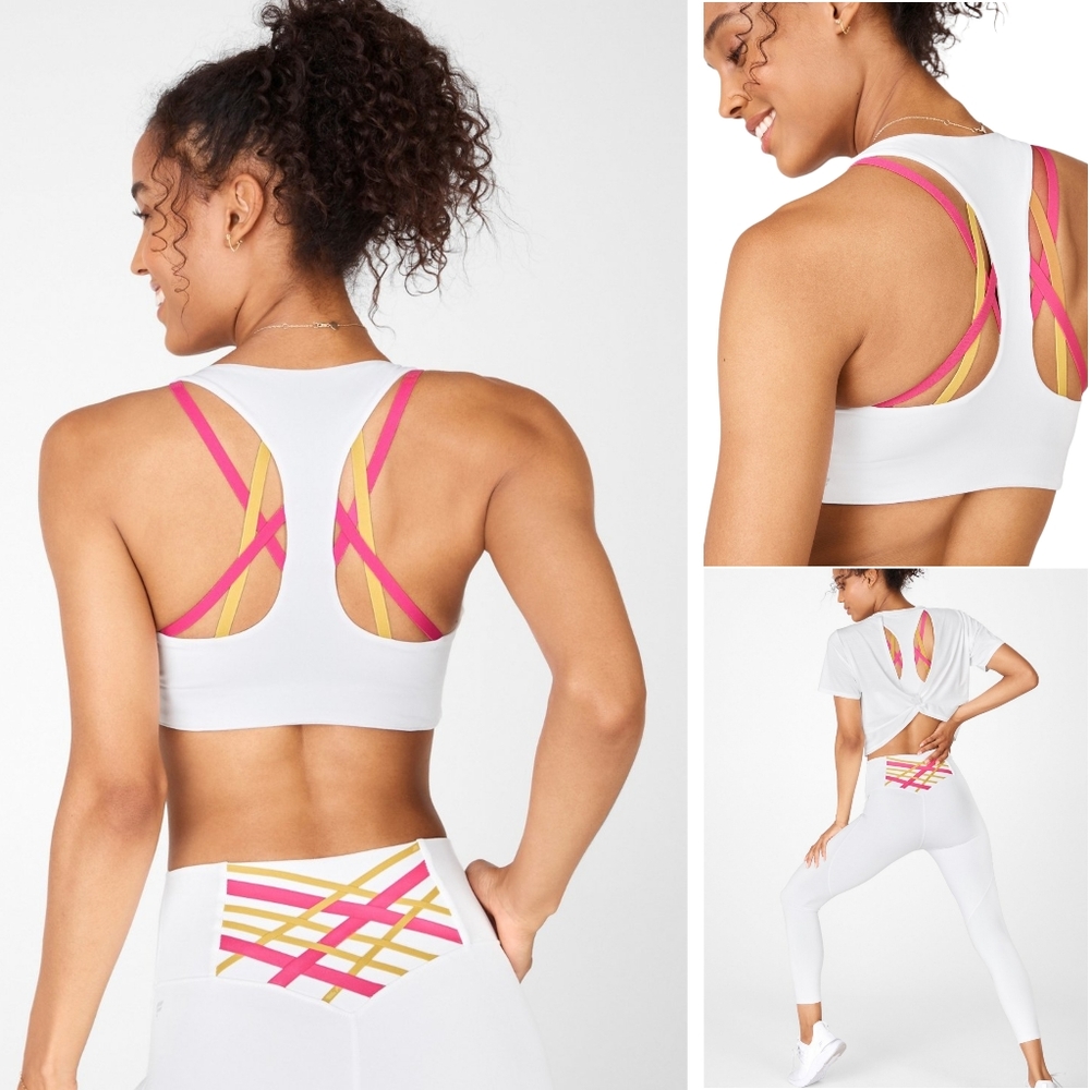 🥳HP🥳Fabletics | Kessler High Impact Racerback Sports Bra White/Plush Pink XXS